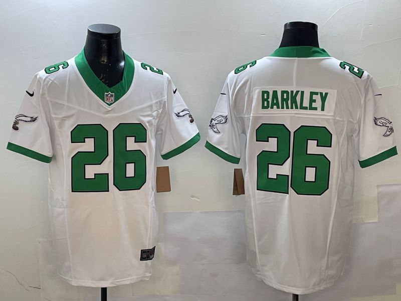 Men Philadelphia Eagles #26 Barkley White Retro three generations 2025 Nike Vapor Limited NFL Jersey style 1